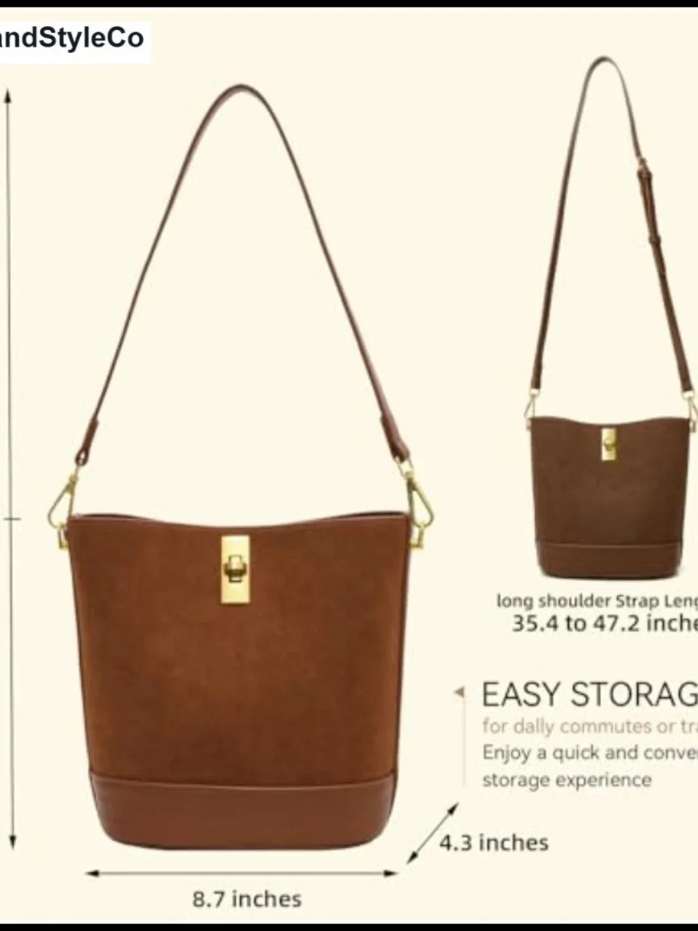 Faux Suede Bucket Bag Crossbody Shoulder Purse Mini Hobo Handbag Detachable